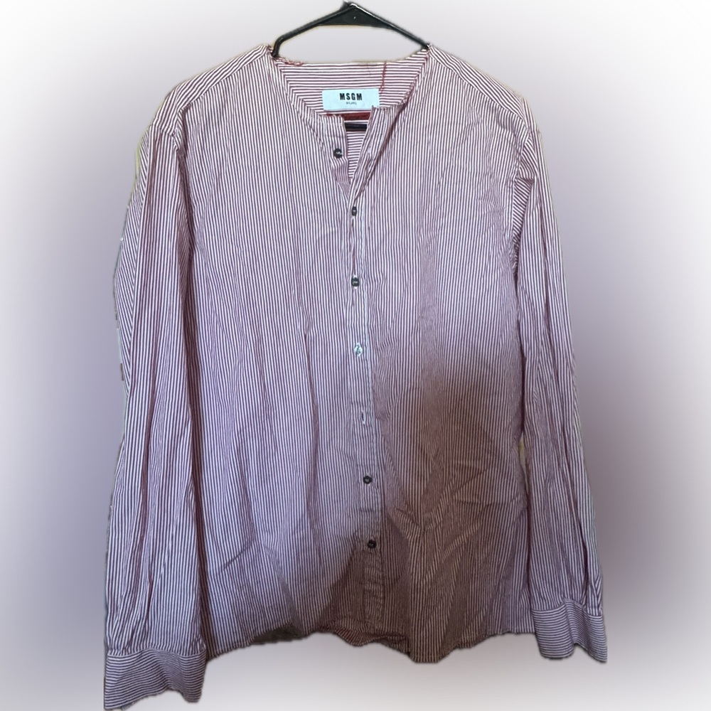 MSGM Men's Red and White Striped Button Down Shirt